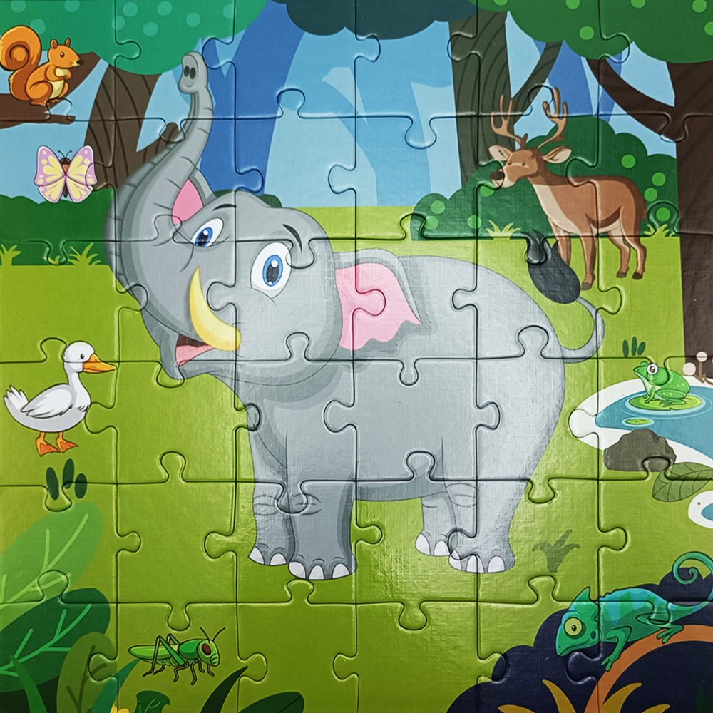 Elephant Adventure Floor Puzzle – 36-Piece Jigsaw for Kids Ages 3-6 | Large 11.8" Educational Toy | Extra-Thick 2mm Cardboard with Storage Box