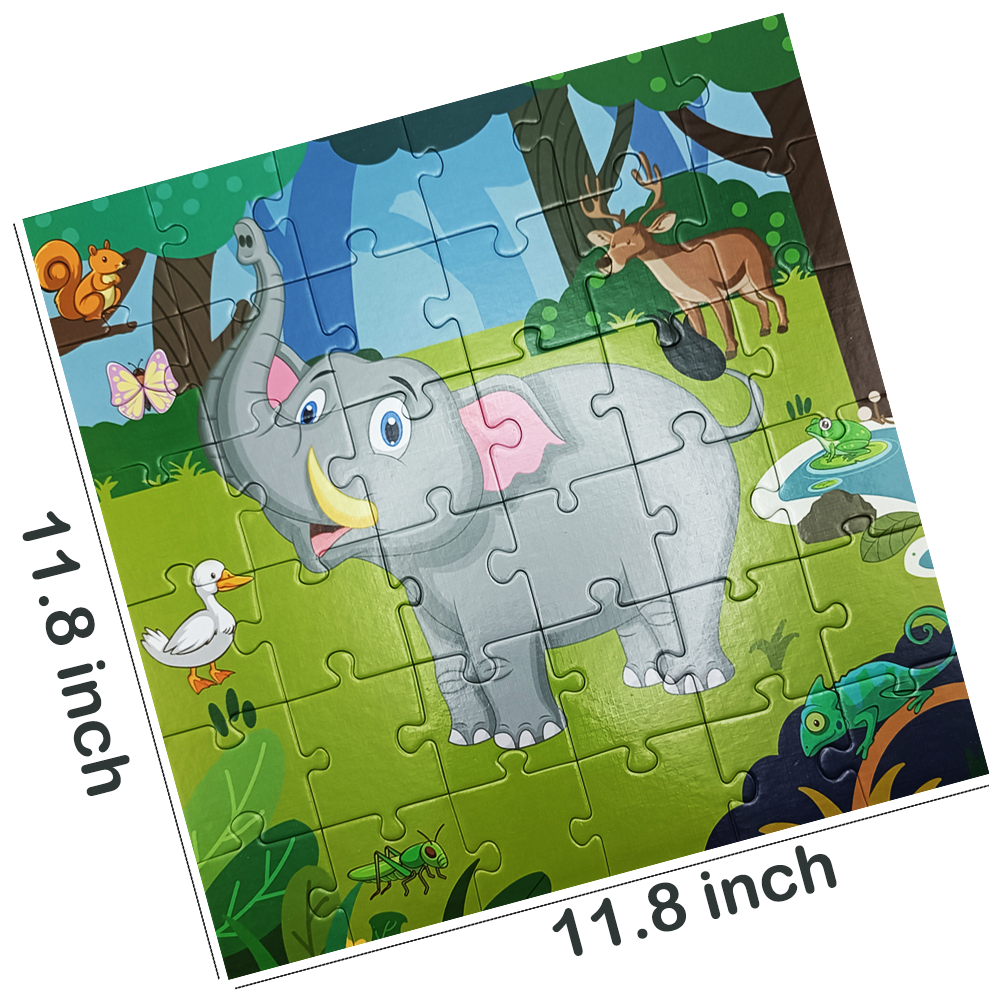 Elephant Adventure Floor Puzzle – 36-Piece Jigsaw for Kids Ages 3-6 | Large 11.8" Educational Toy | Extra-Thick 2mm Cardboard with Storage Box