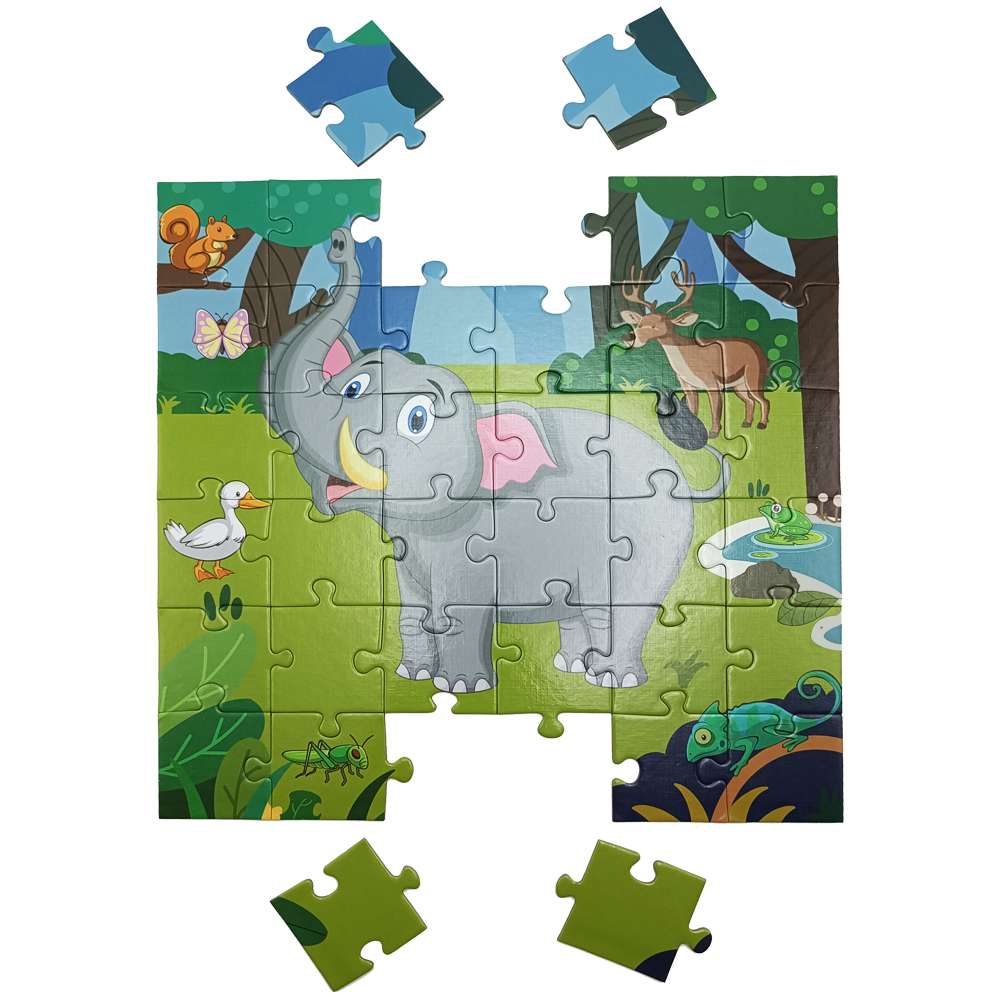Elephant Adventure Floor Puzzle – 36-Piece Jigsaw for Kids Ages 3-6 | Large 11.8" Educational Toy | Extra-Thick 2mm Cardboard with Storage Box