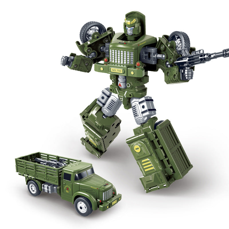 Military Truck Transformable Robot Toy – 3 Colors (Navy, Army Green, Beige) | Inertia-Powered Friction Motor | No Batteries Needed | High-Quality Simulation Model