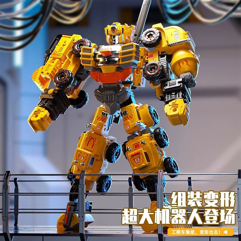 6-in-1 Transformable Construction Robot Toy - Inertia Powered Building Blocks Set | STEM Educational Mecha Model for Kids Ages 6-12