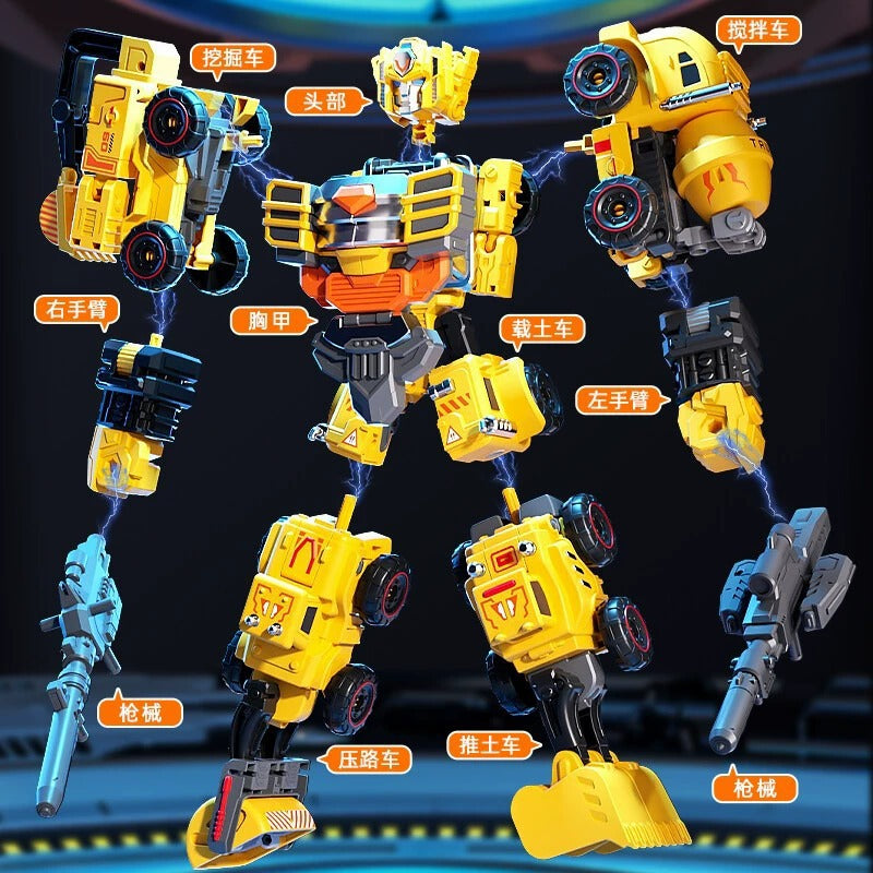 6-in-1 Transformable Construction Robot Toy - Inertia Powered Building Blocks Set | STEM Educational Mecha Model for Kids Ages 6-12