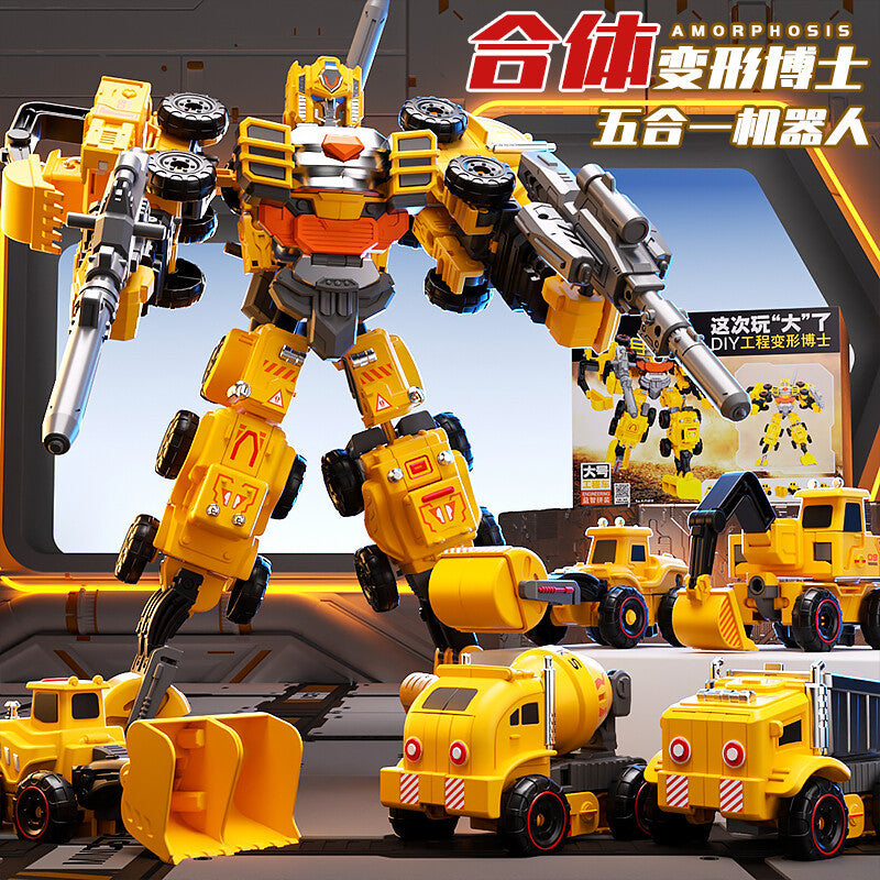 6-in-1 Transformable Construction Robot Toy - Inertia Powered Building Blocks Set | STEM Educational Mecha Model for Kids Ages 6-12