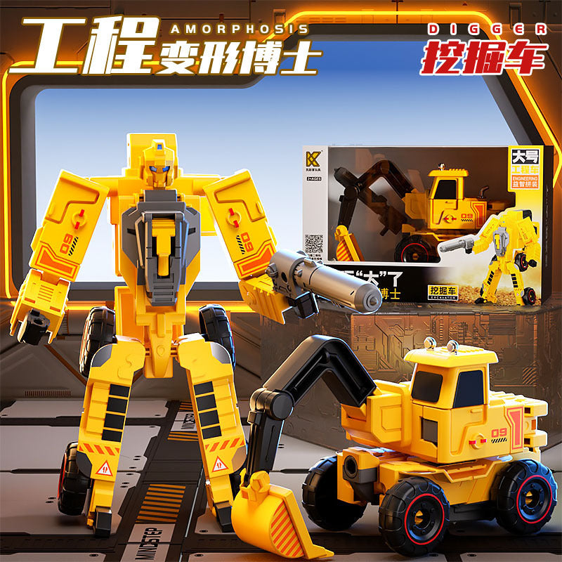 6-in-1 Transformable Construction Robot Toy - Inertia Powered Building Blocks Set | STEM Educational Mecha Model for Kids Ages 6-12