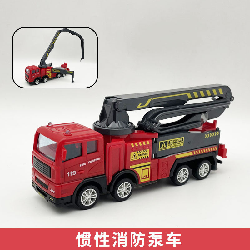 Inertia Engineering Fleet Toy Fire truck, excavator, concrete mixer truck, sanitation truck, missile launcher vehicle, boy's inertia toy car, aerial ladder truck.