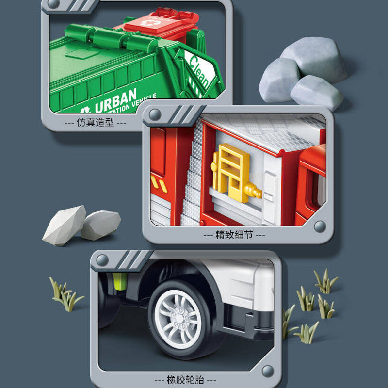 Inertia Engineering Fleet Toy Fire truck, excavator, concrete mixer truck, sanitation truck, missile launcher vehicle, boy's inertia toy car, aerial ladder truck.
