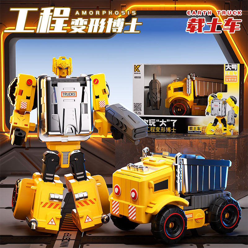 6-in-1 Transformable Construction Robot Toy - Inertia Powered Building Blocks Set | STEM Educational Mecha Model for Kids Ages 6-12