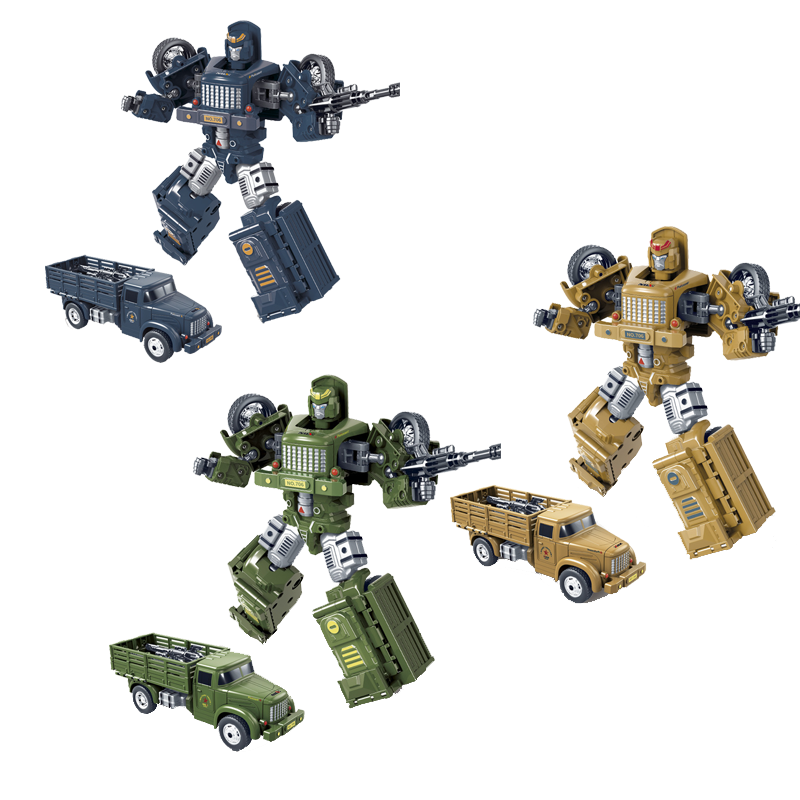 Military Truck Transformable Robot Toy – 3 Colors (Navy, Army Green, Beige) | Inertia-Powered Friction Motor | No Batteries Needed | High-Quality Simulation Model
