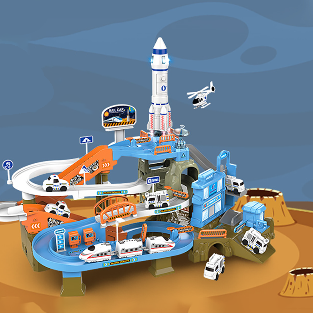 Hitatol Spaceport Adventure Playset - Rocket Launch Base & Multi-Level Parking Garage with Interactive Vehicle Action