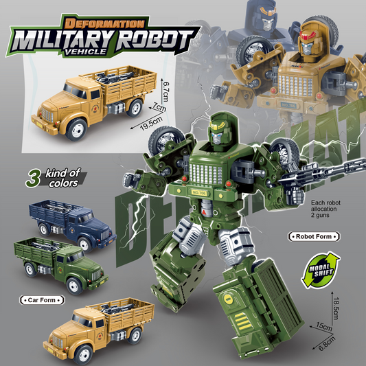 Military Truck Transformable Robot Toy – 3 Colors (Navy, Army Green, Beige) | Inertia-Powered Friction Motor | No Batteries Needed | High-Quality Simulation Model