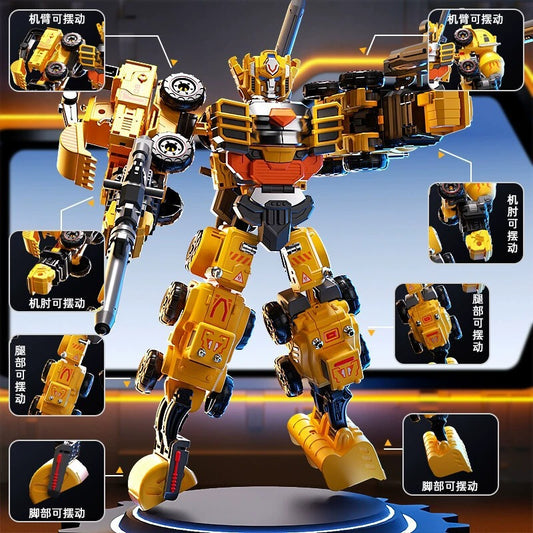6-in-1 Transformable Construction Robot Toy - Inertia Powered Building Blocks Set | STEM Educational Mecha Model for Kids Ages 6-12
