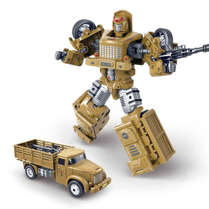 Military Truck Transformable Robot Toy – 3 Colors (Navy, Army Green, Beige) | Inertia-Powered Friction Motor | No Batteries Needed | High-Quality Simulation Model