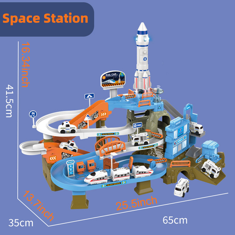 Hitatol Spaceport Adventure Playset - Rocket Launch Base & Multi-Level Parking Garage with Interactive Vehicle Action