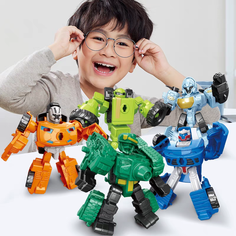 Children's boy five-part composite robot with transformation and assembly - King Kong, vehicle, tank combination, assembly and building educational model toy