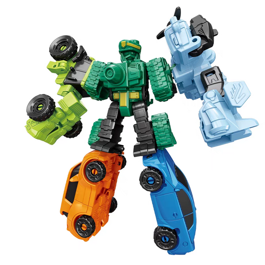 Children's boy five-part composite robot with transformation and assembly - King Kong, vehicle, tank combination, assembly and building educational model toy