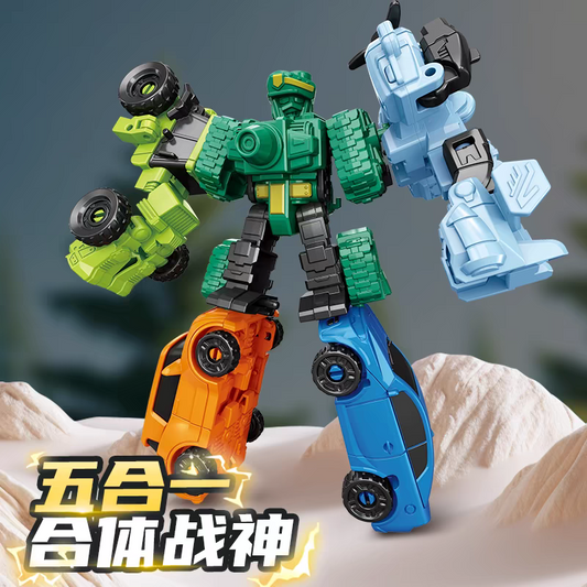 Children's boy five-part composite robot with transformation and assembly - King Kong, vehicle, tank combination, assembly and building educational model toy