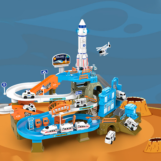 Hitatol Spaceport Adventure Playset - Rocket Launch Base & Multi-Level Parking Garage with Interactive Vehicle Action